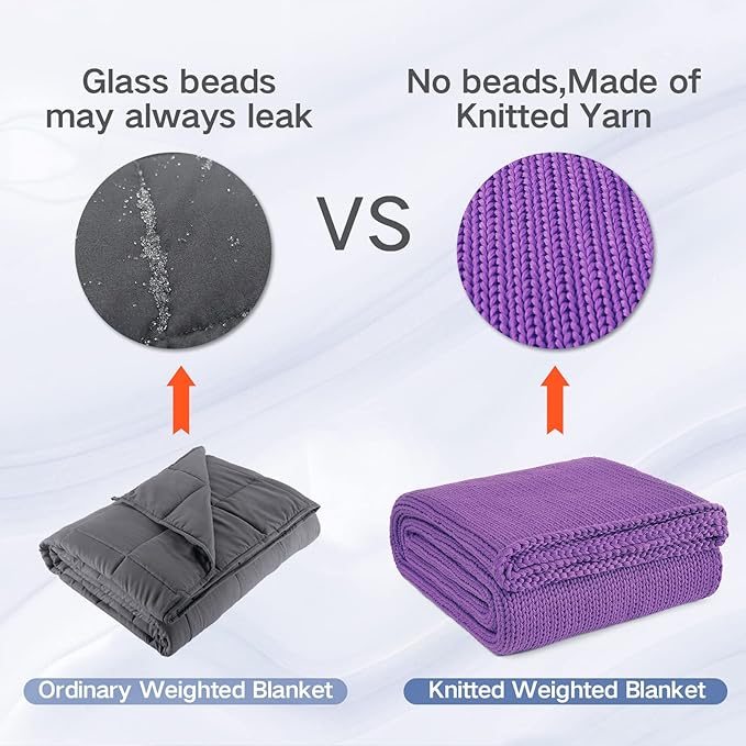 Guohaoi Knitted Weighted Blanket for Adults (Purple 60"x80" 17lbs) No Beads Cooling Throw Blanket for Hot Sleepers, Home Decor Breathable Chunky Knit Heavy Blanket Use on Queen/King Size Bed