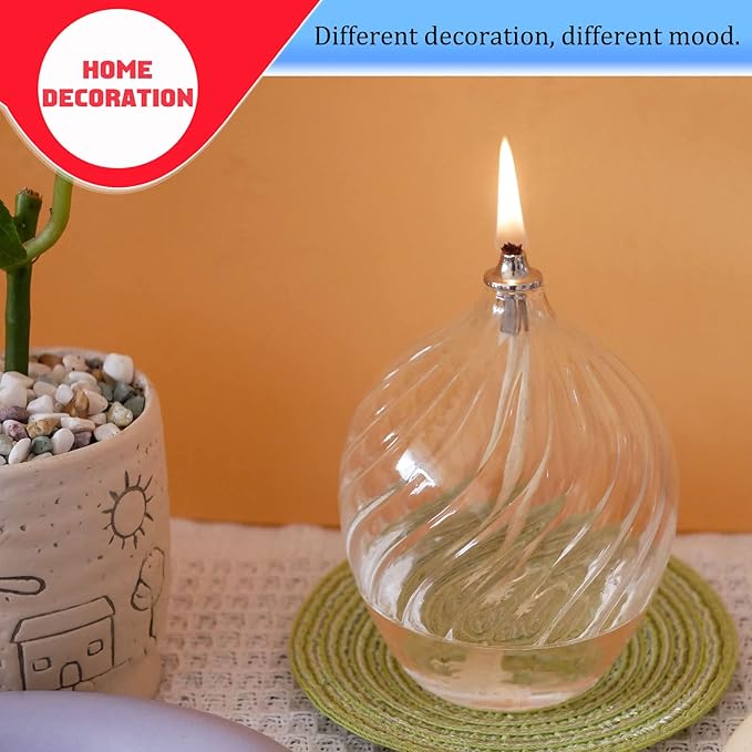 Refillable Liquid Petite Glass Oil lamp, Sturdy Borosillicate Glass Oil Candle, Unique Internal Thread Appearance for Fine Dining & Restaurants or Home