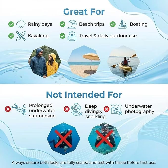 2-Pack IPX8 Floating Waterproof Phone Pouch, Dry Bag with Lanyard, Fits up to 7.2”, Compatible with iPhone 16/15/14/13 Pro Max, Galaxy S25/S24 Ultra, Pixel for Snorkeling, Kayaking(Black-White)