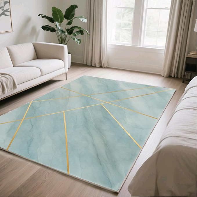 Minimalist Marble Rug - 5x6 Area Rug, Abstract Line Marble Area Rugs, Modern Geometric Carpet, Washable & Non Slip & Soft Rugs Home Decor