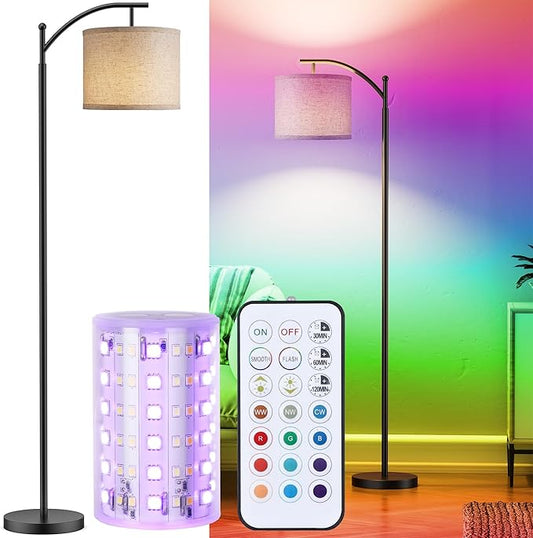 Battery Operated Floor Lamp, RGB Dimmable Cordless Standing Lamp with Remote Control for Living Room, Tall Floor Lamp for Bedroom -Black