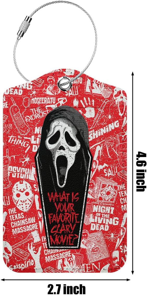 2 Pcs Horror Movie luggage tag, Suitcase Tags with Privacy Flap and Metal Loop, Ghost Spooky Movie Fans Luggage Tags for Suitcases, Identifiers Travel Essentials Bag Tags for Luggage, Gifts for Friend