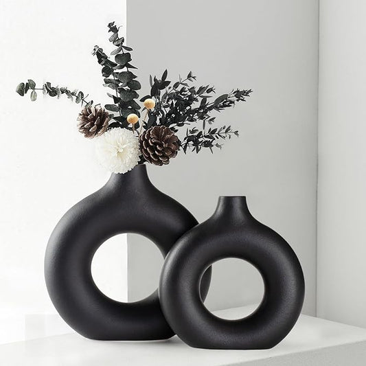 CEMABT Vases for Pampas Grass,Creative Vase Modern Home Decor,Handmade Vase Black Ceramic Dried Flowers Crafts Ornaments for Office Home Deco Decoration