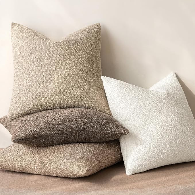 MIULEE 24x24 Decorative Euro Sham Throw Pillows for Bed Set of 2 Textured Boucle Neutral Winter Throw Pillow Covers Dark Brown Accent Solid Vintage Pillowcases Couch Sofa Livingroom Home Decor