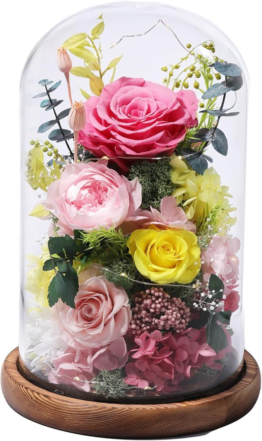 Flowers for Delivery Preserved Flowers Rose in Glass Dome,Pink Rose Forever Flowers Birthday Gifts for Women Mom Grandma Friend for Her,Home Decor