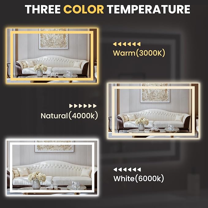 LOAAO 80"X40" LED Mirror for Bathroom, Lighted Bathroom Mirror with Lights, Anti-Fog, Dimmable, Memory Function, Easy to Install, Clear Reflection