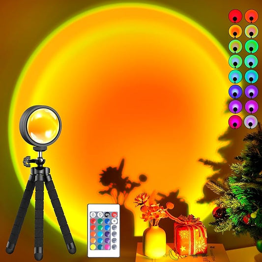 Balkwan Sunset Lamp Projection Rotation LED Romantic Modern Floor Stand Night Light with USB for Living Room Bedroom Aesthetic Decor Christmas Party Gifts Idea for Girls Women (16 Colors)
