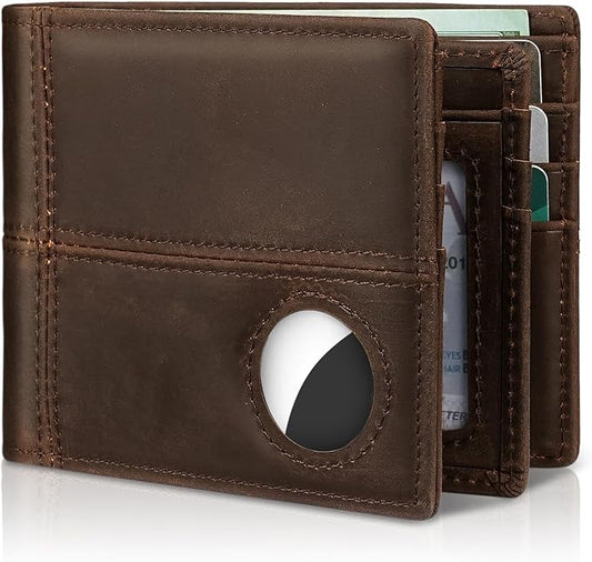 Mens Wallet With AirTag Holder, Bifold Leather RFID Blocking 1-2 ID Windows 12-13 Card Holders, Gift Box and Screen Protector Included, AirTag Not Included