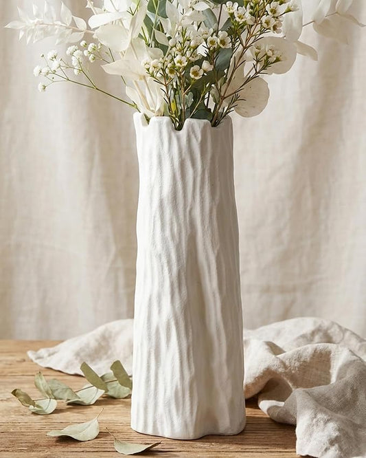10.7 Inch White Ceramic Vase, Organic Nature Shape, OOSTONEE Boho Nordic Modern Style White Flower Vase, Shelf, Home, Living Room, Coffee Table Centerpiece, Ceramic vases for Home Decor
