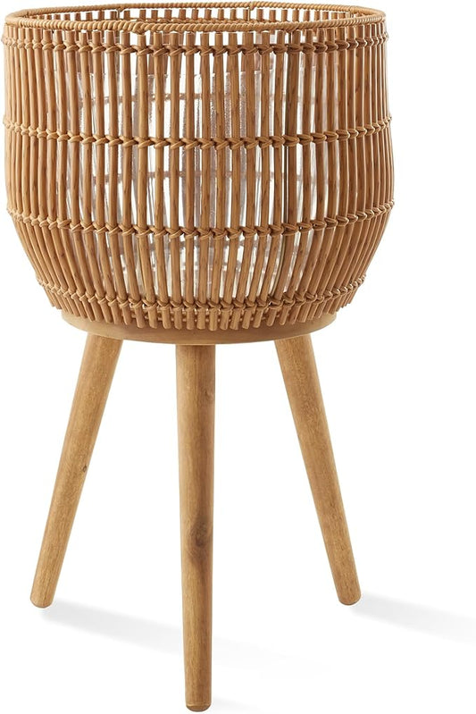 Casafield Indoor Planter with Stand, Natural Floor Planter with Wood Legs, Large Plant Pot Cover with Liner for Houseplants, Flower Pots and Trees