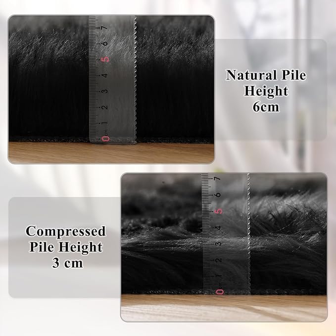 Black Rugs for Living Room 8x10 Area Rugs for Bedroom Shag Washable Faux Sheepskin Fuzzy Fur Rug Large Boho Nursery Rug