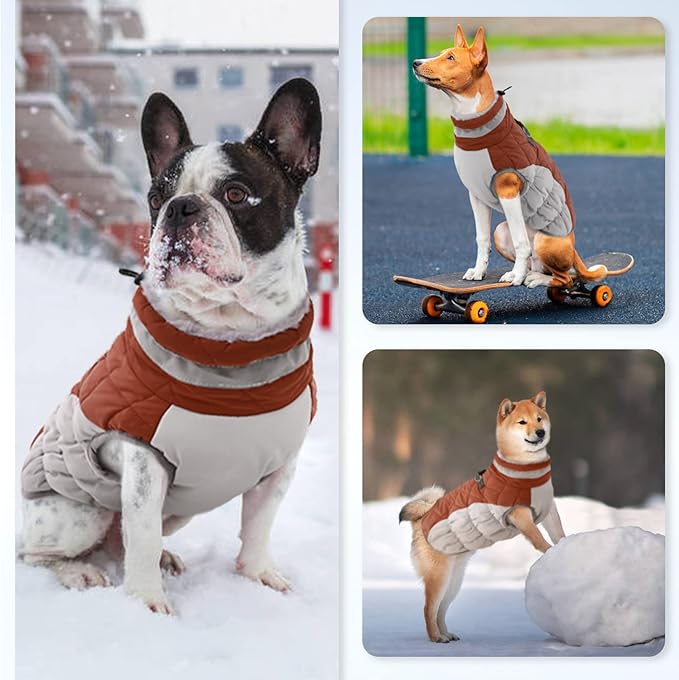 OUOBOB Dog Winter Jacket Cozy Reflective Waterproof Windproof Warm Pet Garment,Comfortable Cold Weather Fleece Apparel Outfits with Zipper Closure for Small Medium Large Dogs Puppy Walking,XX-Large