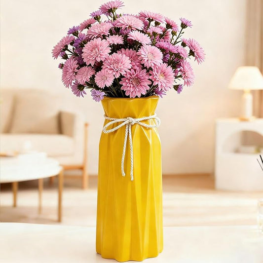 Ceramic Vase for Home Decor Yellow Flowers 9.5" H x 3.9" W Modern Flower Vase for Pampas Grass Dried for Living Room Decorations Porcelain Tulip Vases for Table Kitchen Decor
