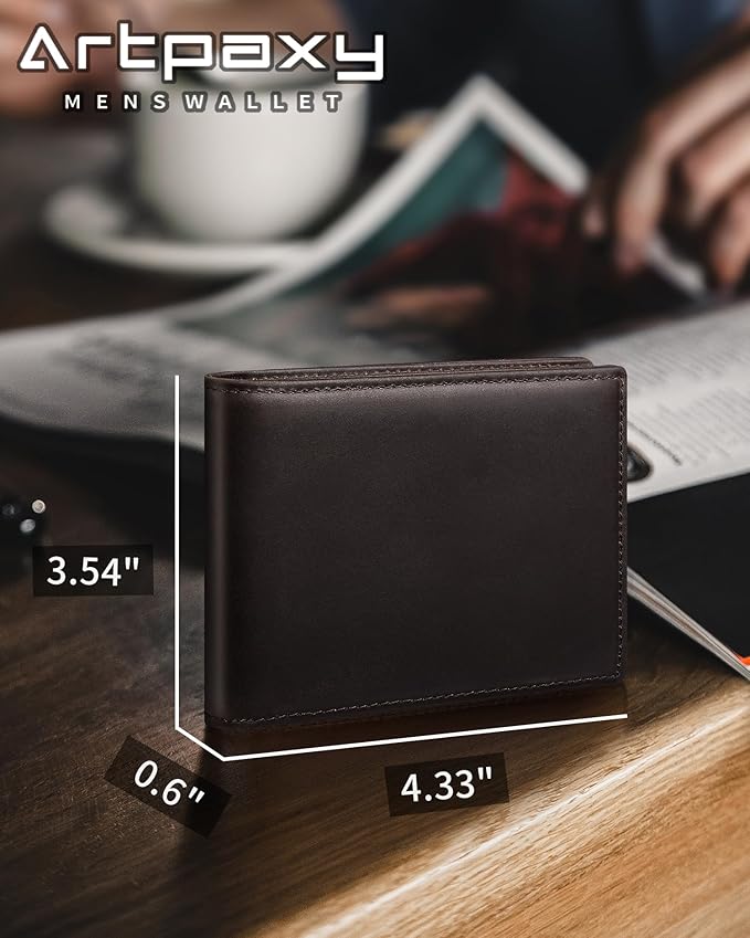 Artpaxy Mens Wallet Bifold Genuine Leather RFID Blocking Wallet for Men with 2 ID Windows 11 Card Holders 2 cash pockets 1 Gift Box