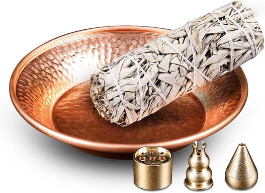 Copper Incense Burner Holder Set - Hammered Copper Bowl Ash Catcher for Altar Use, Jewelry Dish,Rituals, Incense, Smudging, and Decoration