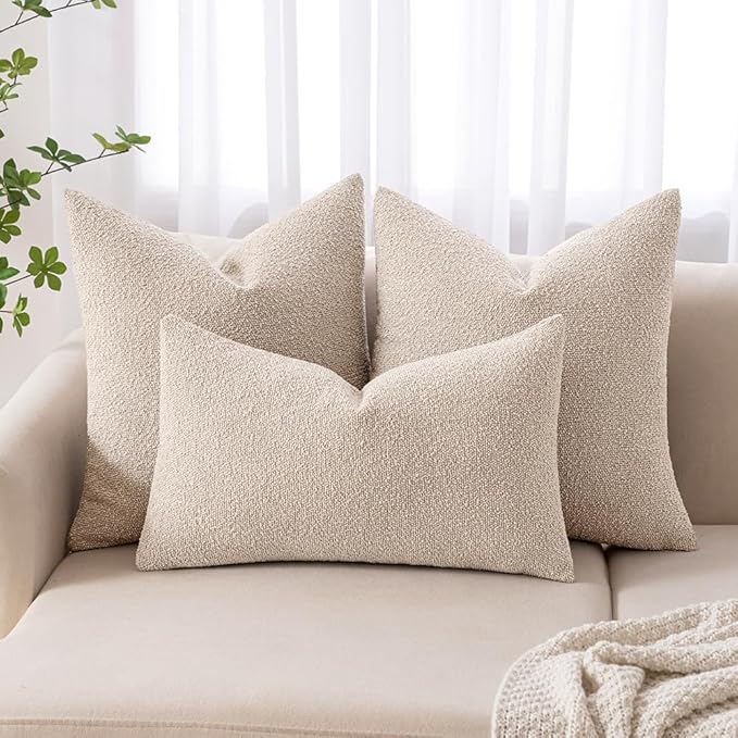 MIULEE 20x20 Inch Decorative Pillow Covers for Couch Bed Set of 2 Textured Boucle Neutral Winter Throw Pillows Oatmeal Accent Solid Cushion Pillowcases Sofa Livingroom Home Decor
