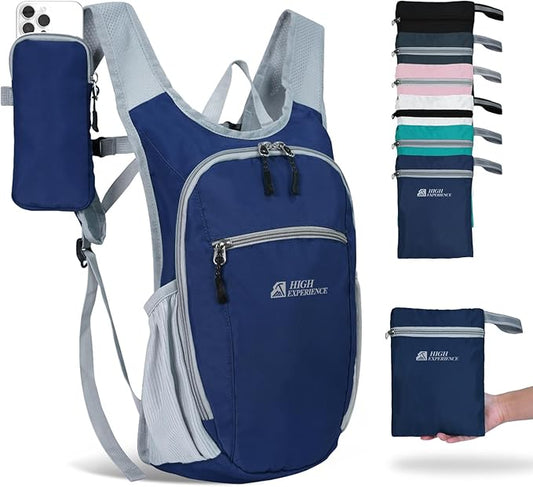 HIGH EXPERIENCE Hiking Backpack 10L/15L Small Daypack Lightweight Packable Travel Foldable Water Resistan for Women Men (Navy Blue, 10L)