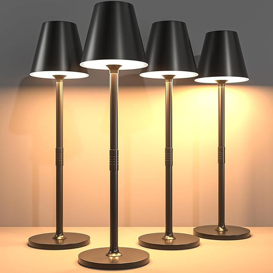 4-Pack Cordless Table Lamps - 5000mAh Rechargeable Battery Operated Desk Lamp, 3-Level Dimmable LED Night Light for Bedroom, Dining, Restaurant - Metal Design(Black 4pack)