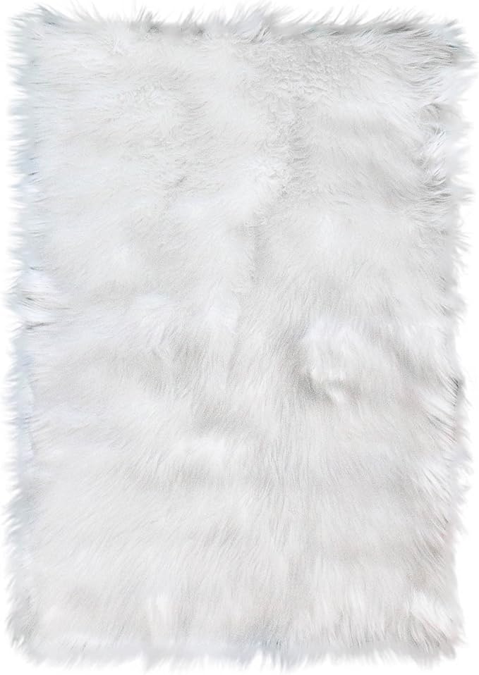 Super Area Rugs Ultra Soft & Fluffy Faux Sheepskin Rug, White 8 x 10 Feet Carpet for Bedroom Living Room