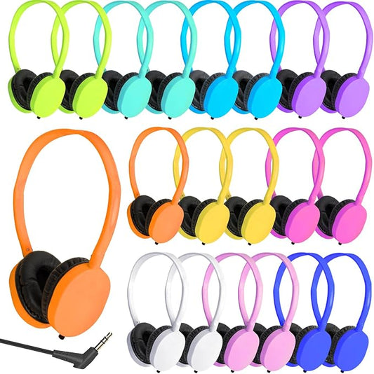 Bulk Headphones 50 Pack Multi Colored for Classroom Kids, Wholesale Wired Adjustable Headphones Earphones for Students, Schools, Children, Libraries, Museums