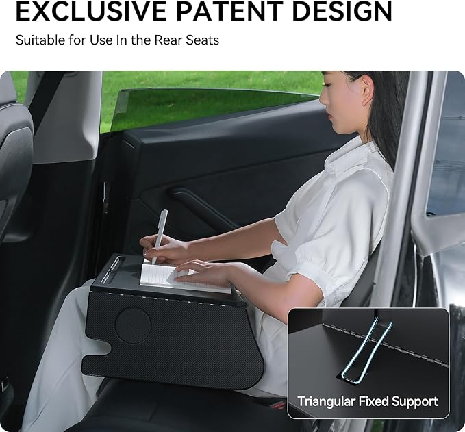 YONZEE Foldable Desk Food Tray (Carbon Edition) for Tesla Model Y Model 3 S X Y Juniper- Upgraded Table with Support Leg for Dining, in-Car Work, Travel and Outdoor (1 Pack)
