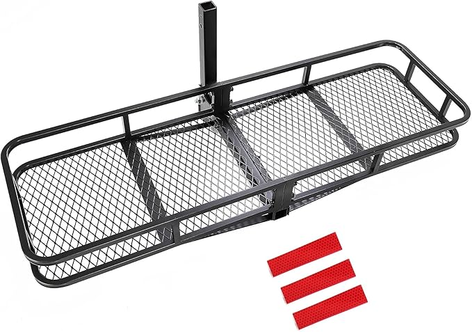 KUAFU Hitch Cargo Carrier Rack 550lbs 61.5"x19.5"x5.5" Compatible with 2"x2" Hitch Receiver Van SUV Truck Trailer Folding Rear Luggage Basket Hitch Mount Cargo Rack