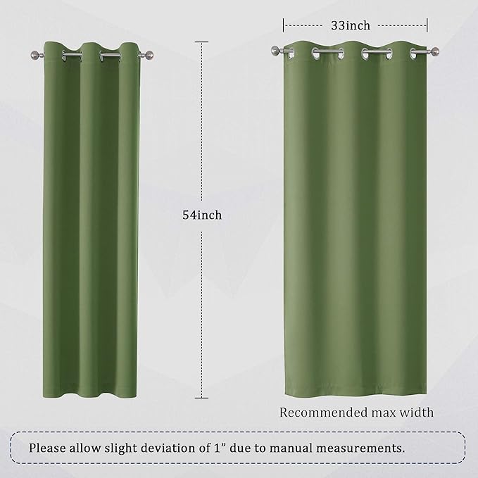 DUALIFE Sage Green Solid Curtains for Bedroom Short Small Window Treatment Blackout Thermal Insulated Curtain Panels 38 by 54 Inch Length with Grommet Set of 2 Panels