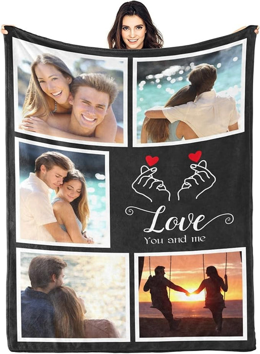 Gudina Custom Photo Blanket - Flannel/Polyester Blend, Throw Blanket, Personalized Photo Blanket, Black, 30X40 inch(70x100cm), Modern, Custom Pattern, Heavy Weight, Machine Washable, Winter, 1 Count