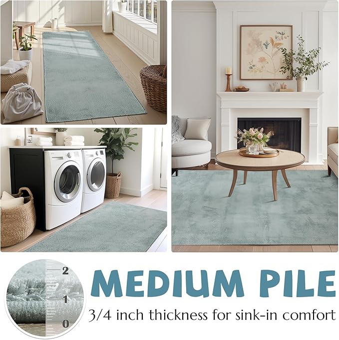 jinchan Solid Plush Area Rug 4x6 Performance Shaggy Washable Rug Indoor Soft Modern Faux Wool Cozy Non Slip Carpet for Living Room Kids Room Bedroom Dining Room Nursery Slate Blue