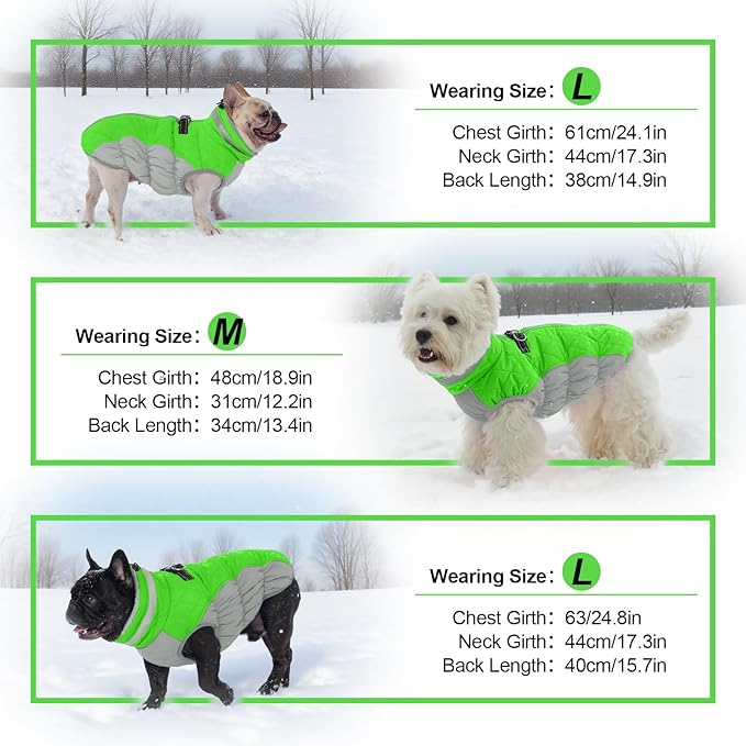 OUOBOB Warm Dog Coats for Medium Dogs, Waterproof Dog Jacket with Harness Built in, Zipper Clousure, Fleece Lining for Cold Weather Outdoor Walks, Snowsuit for Schnauzer, Boston Terrier, Pug - M