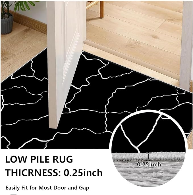 Abstract Rugs for Living Room - Modern Washable Area Rug, 4x5 Abstract Black and White Rug, Minimalist Rugs,Carpet Non Slip Home Decor