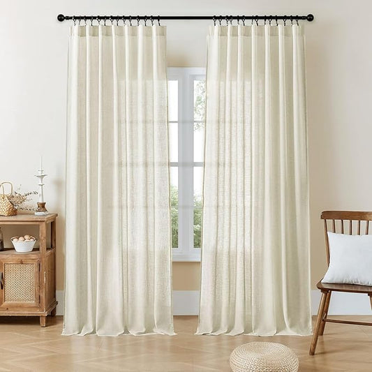 Joydeco Linen Curtains 84 Inch Length 2 Panel Sets,Light Filtering Curtains for Bedroom 100 Inch Wide Living Room Drapes with Back Tabs & Rod Pockets (W100 x L84 Inch, Beige)