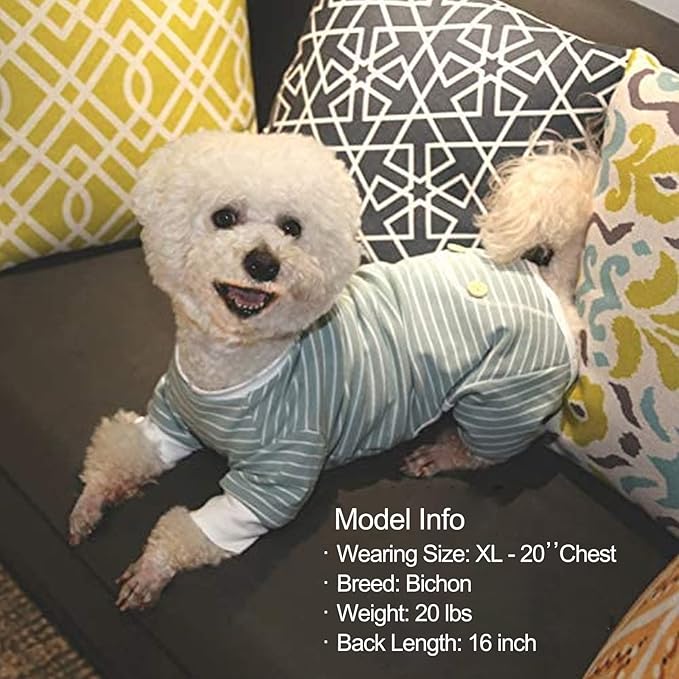 KYEESE Dog Pajamas Stretchable 4 Legs Doggie Jammies Striped Dog PJS Jumpsuit Lightweight Onesie Puppy Pajamas Soft Breathable Cozy Pet Outfit PJS Comfortable Sleepwear, Green Striped, X-Small