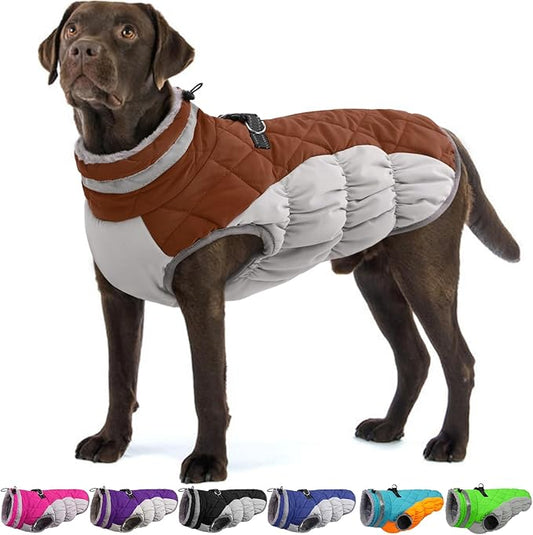 OUOBOB Dog Winter Jacket Cozy Reflective Waterproof Windproof Warm Pet Garment,Comfortable Cold Weather Fleece Apparel Outfits with Zipper Closure for Small Medium Large Dogs Puppy Walking,XX-Large