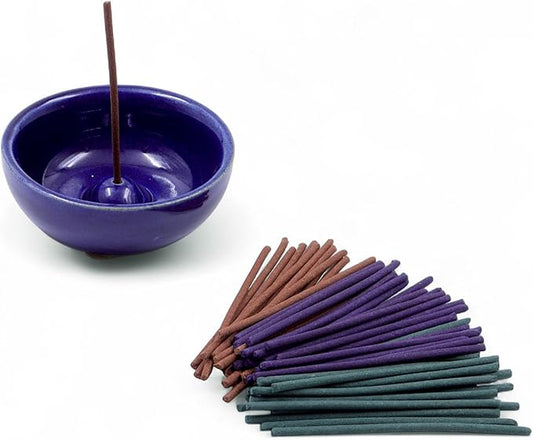 Hosley Incense Sticks Gift Set with 60 Incense Sticks and Ceramic Incense Holder - Ideal Incense Burner Holder for Home, Meditation, Spa, and Aromatherapy - Premium Incent Holder