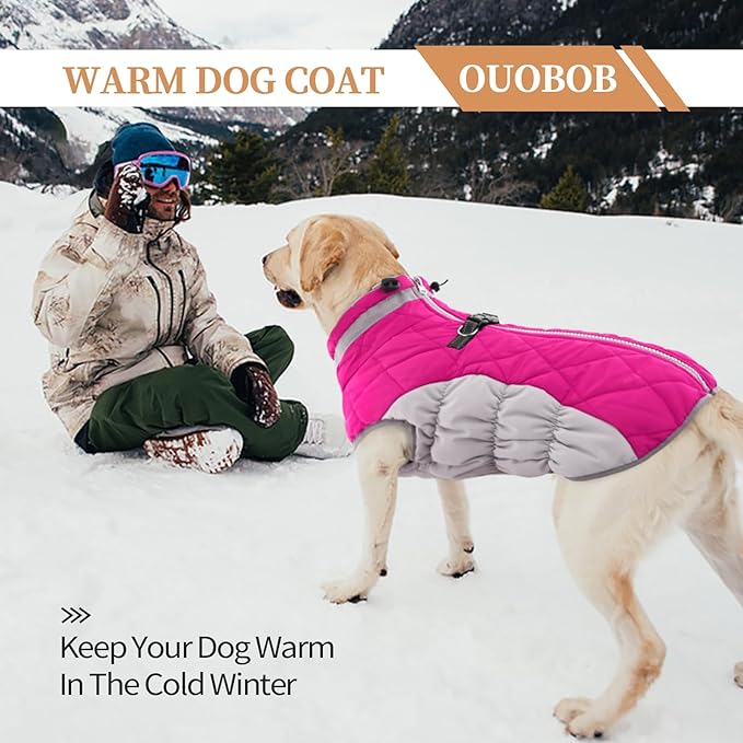 OUOBOB Dog Jackets for Medium Dogs,Medium Dog Coat,Warm Dog Winter Coat Zip Up Back,Waterproof Dog Jacket with D-Ring,Dog Cold Weather Coats with Fleece Lined, Dog Snowsuit Pug Boston Terrier M
