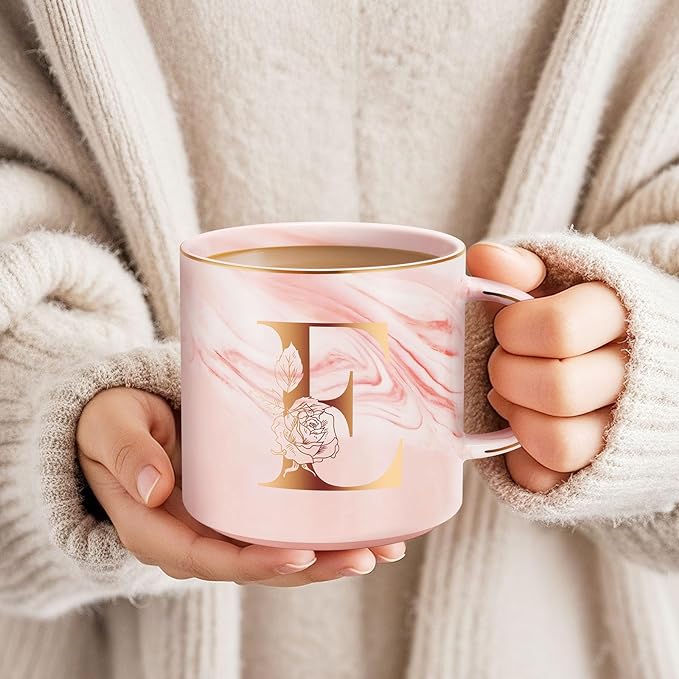 Valentines Day Gifts for Her, Anniversary Birthday Galentines Gifts for Women Mom Grandma Friend Sister Wife Teacher Coworker, Personalized Initial Customized Gift Monogrammed A-Z Coffee Mug 12 OZ(E)