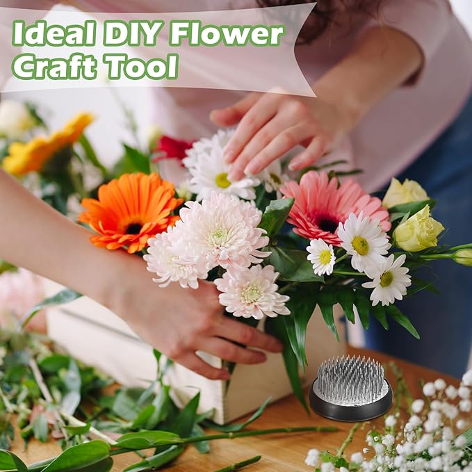 Sliner 16 Pieces Floral Frogs Round Flower Holder Japanese Ikebana Vase Kenzan Flower Arranger Floral Fixed Tools Pin for Arrangement Home DIY Craft(Silver,1.81 Inch)