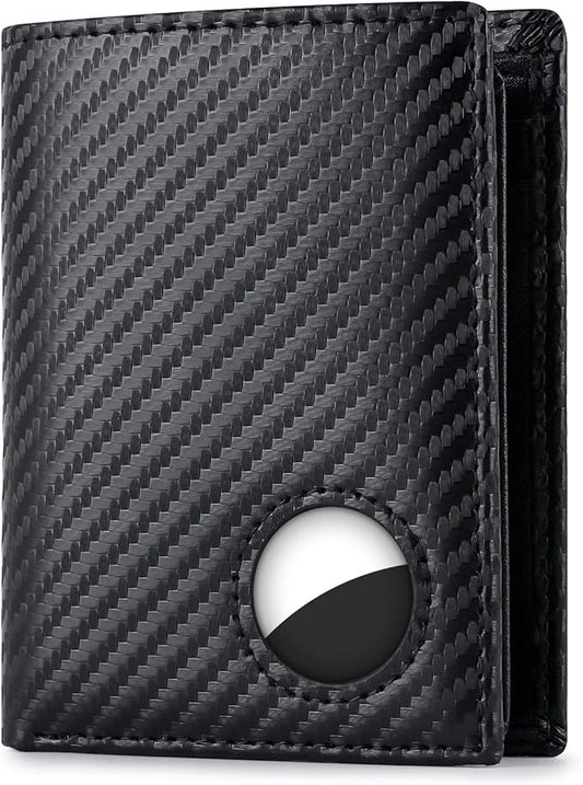 Swallowmall AirTag Wallet Mens RFID Blocking Genuine Leather Bifold Men's Wallet For air tag with 2 ID Window 11 Card Holders Vertical BlackStripe(Airtag Not included)