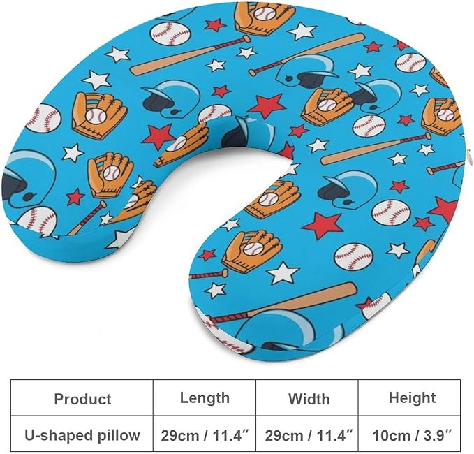 Stylish U Shaped Travel Neck Pillow Memory Foam Chin Support Baseball Sports, Breathable Washable Cover for Airplane Car Office Decor