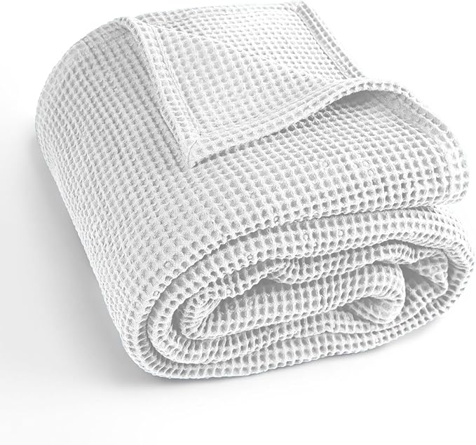 100% Cotton Waffle Blankets for Bed - King (104" x 90") Lightweight, Breathable and Soft, Waffle Weave Blanket for All-Season - Summer, Spring, Winter (White)