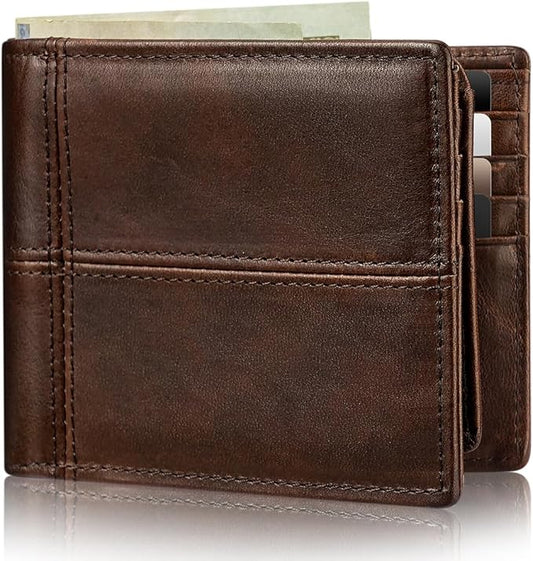 Artpaxy Mens Wallet Bifold Genuine Leather RFID Blocking Wallet for Men with 2 ID Windows 12 Card Holders 2 cash pockets 1 Gift Box