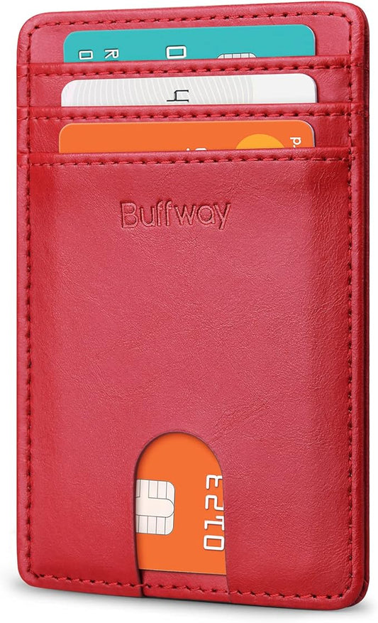 Buffway Mens Slim Wallet, Minimalist Thin Front Pocket Leather Credit Card Holder with RFID Blocking for Work Travel | Minimalist, Thin, Front Pocket, Credit Card Holder, RFID Blocking, for Work Travel