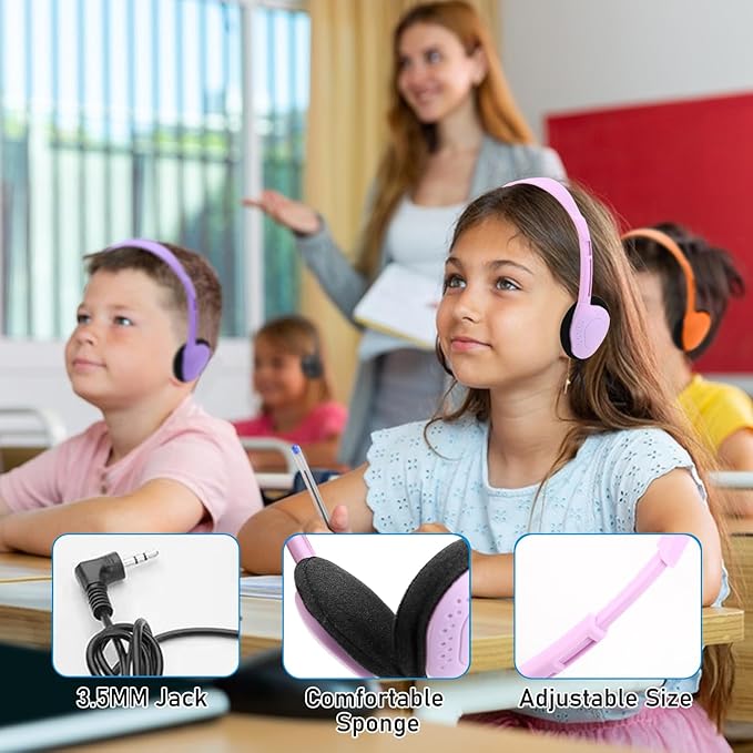 12 Pack Classroom Headphones for Kids, Multi Color Bulk Headphones for Classroom Wired Over The Ear Headphones Adjustable with 3.5 mm Jack for School Library Student Children