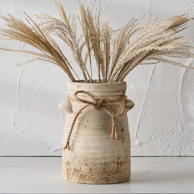 SIDUCAL Ceramic Decorative Flower Vase, 8 Inch Rustic Distressed Pottery Decorative Flower Vase for Home Decor, Ideal Shelf, Bookshelf, Mantle, Entryway, Living Room, Table Decor