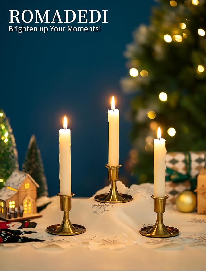 Romadedi Gold Candlestick Candle Holders - Brass Taper Holders Candle Stick for Wedding Table Centerpiece Festive Christmas Mantel Decoration Home Decor, Set of 6