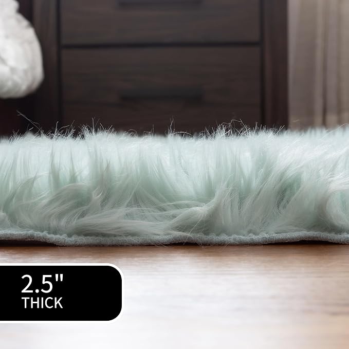 Super Area Rugs Ultra Soft & Fluffy Faux Sheepskin Rug, Teal 2 x 4 Feet Sheepskin Carpet for Bedroom Living Room