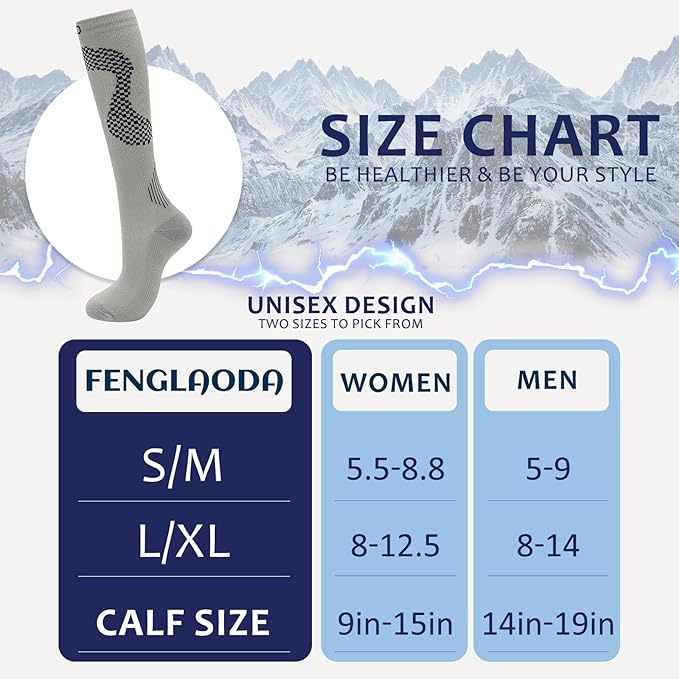 fenglaoda 8 Pairs Compression Socks for Men & Women 20-30 mmHg Knee High Nurse Pregnant Running Medical and Travel Athletic