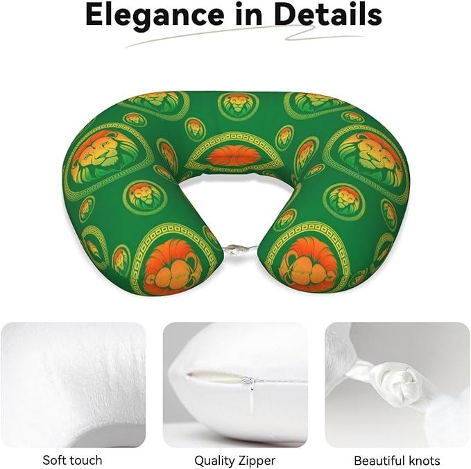 Support Neck Pillow for Youth Travel, Washable Airplane Chin Supporting and Relax U Shaped Pillows Rasta Lion Jamaican Reggae Flag Green