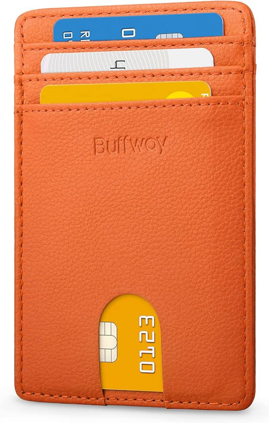 Buffway Mens Slim Wallet, Minimalist Thin Front Pocket Leather Credit Card Holder with RFID Blocking for Work Travel | Minimalist, Thin, Front Pocket, Credit Card Holder, RFID Blocking, for Work Travel